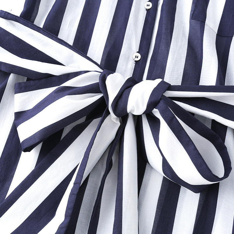 Damen Gestreiftes Hemdblusenkleid mit Taillengürtel und Langarm Echo Archiv