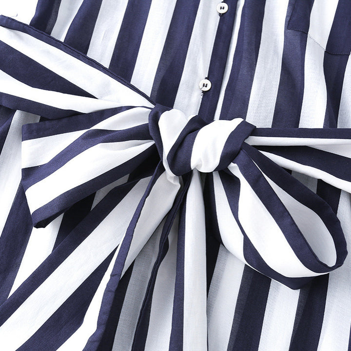 Damen Gestreiftes Hemdblusenkleid mit Taillengürtel und Langarm Echo Archiv