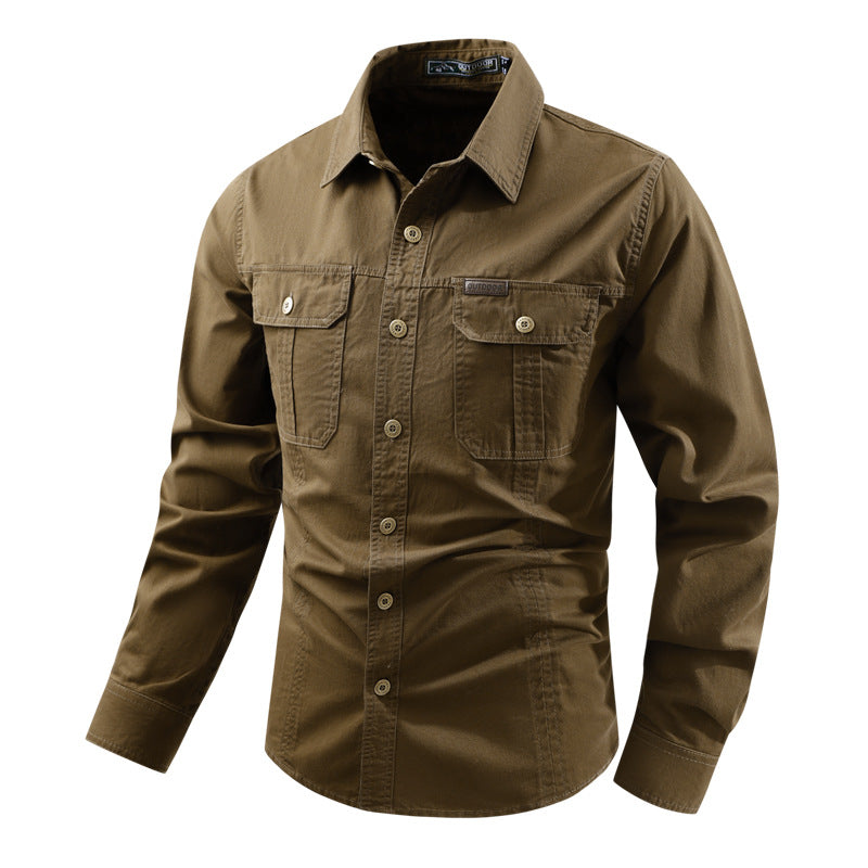 Herren nan lässiges militärisches Hemd mit Brusttaschen und Baumwoll-Twill Echo Archiv