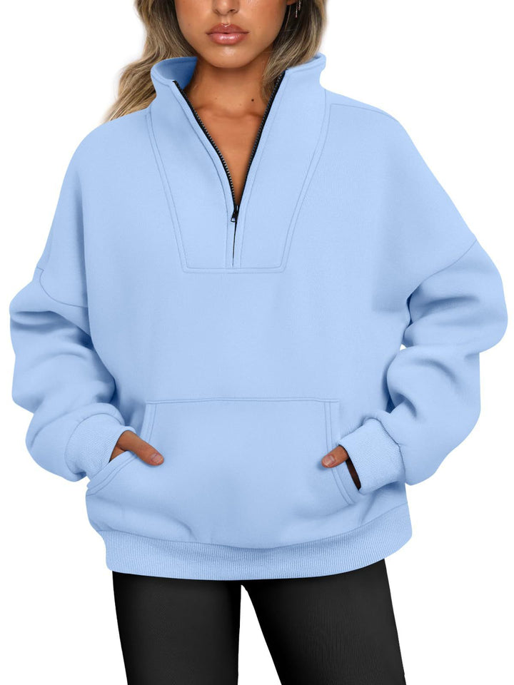 Damen nan oversized Halbzip-Hoodie mit hohem Stehkragen, Kängurutasche und gerippten Bündchen Echo Archiv