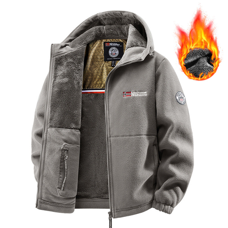 Herren Teddy-Fleece Kapuzenjacke mit wärmender Thermofütterung, Zwei-Wege-Reißverschluss & verdeckten Reißverschlusstaschen Echoarchiv