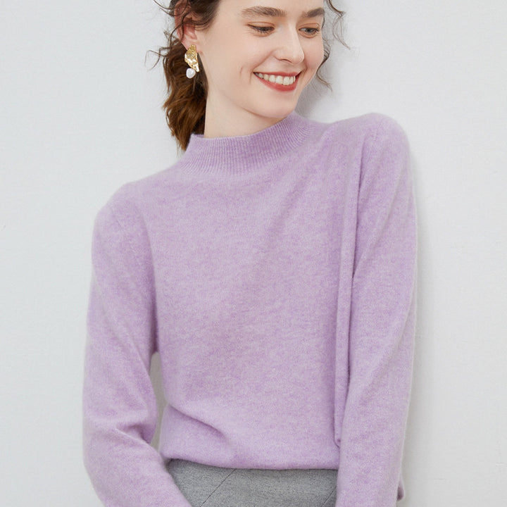 Damen weicher Feinstrick-Mockneckpullover mit Angora‑Look und legerer Silhouette Echoarchiv