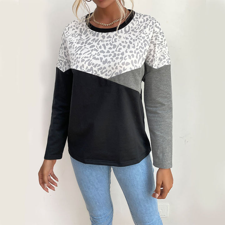Damen Langarmshirt mit Colorblock, Leo-Print-Einsatz und lässiger Oversize‑Passform Echoarchiv