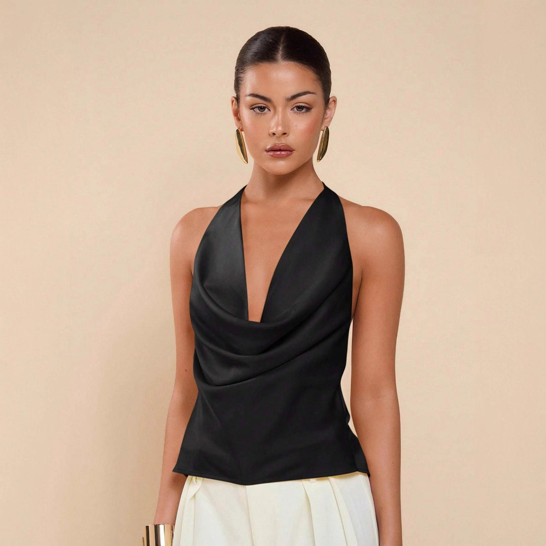 Damen Elegantes Wickeloberteil mit tiefem V-Ausschnitt und fließendem Stoff Echo Archiv