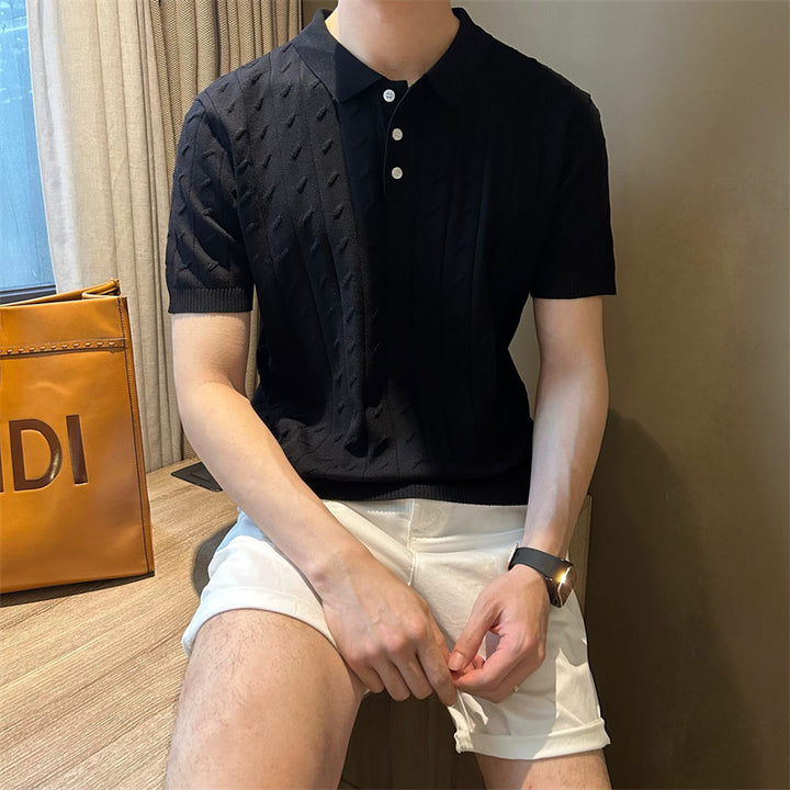 Herren Elegantes Strick-Polohemd mit Rippstruktur Echo Archiv