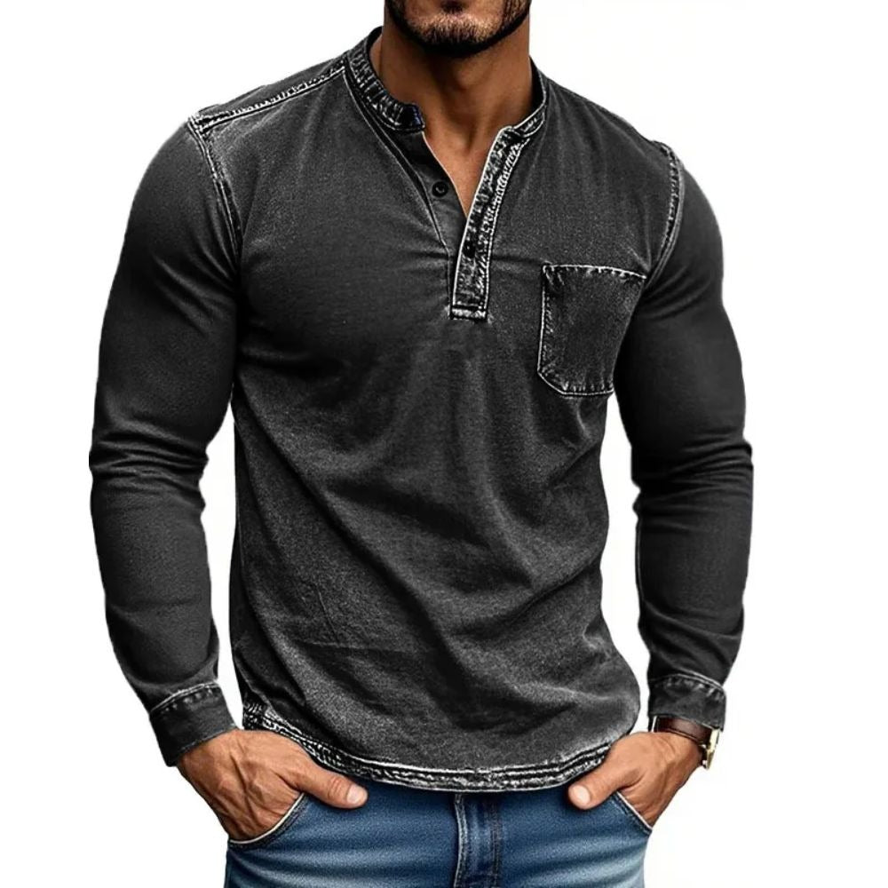 Herren Langarm Hemd mit modernem Henley-Kragen von Echoarchiv