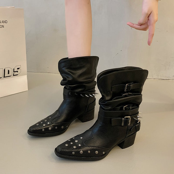 Damen Modische Stiefeletten mit Schnallen und Nieten – Varelle