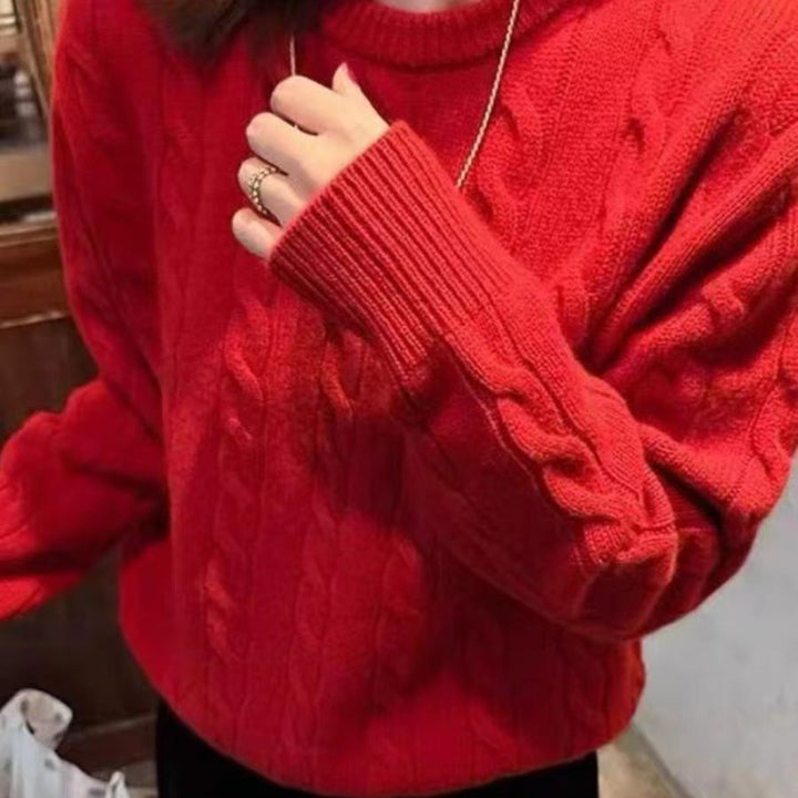 Damen Kastiger Kabelstrick‑Pullover mit Rundhals, extraweichem Wollmix und gerippten Bündchen Echoarchiv