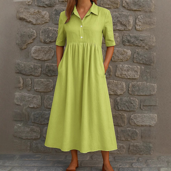 Damen Elegantes Maxikleid mit Hemdkragen und praktischen Taschen Echo Archiv