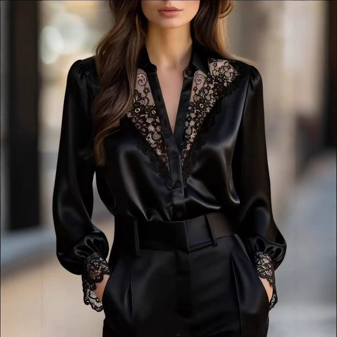 Damen elegante Bluse mit romantischen Spitzenakzenten Echo Archiv