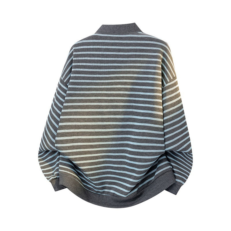 Damen Oversize-Streifencardigan mit Druckknopfleiste, Eingrifftaschen & Raglanärmeln Echoarchiv