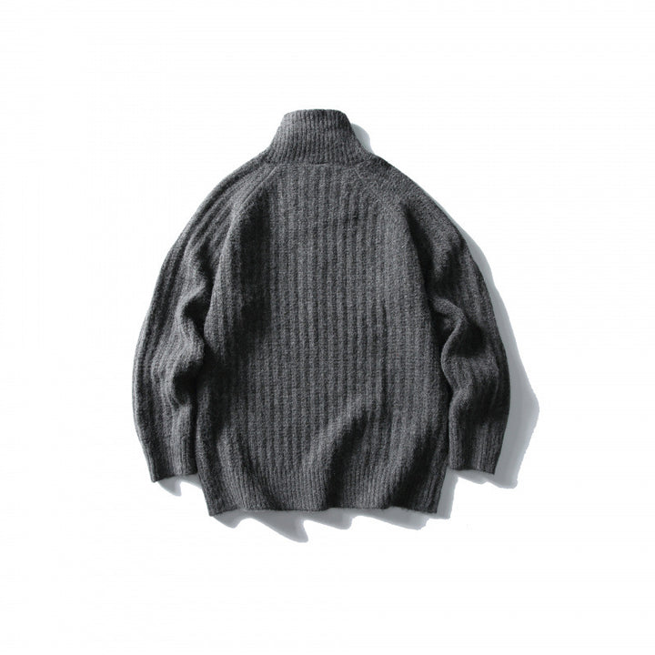 Unisex Oversize-Rippstrick-Halbzip-Pullover mit Stehkragen Echo Archiv
