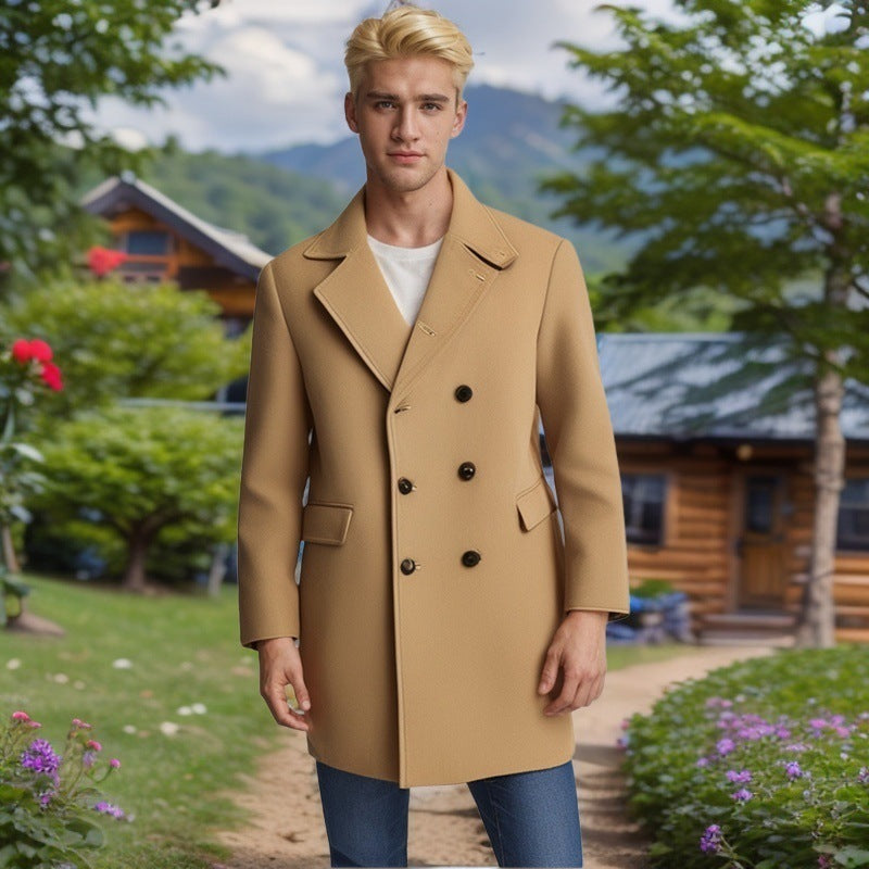 Herren eleganter Doppelreiher-Mantel aus weichem Material Echoarchiv