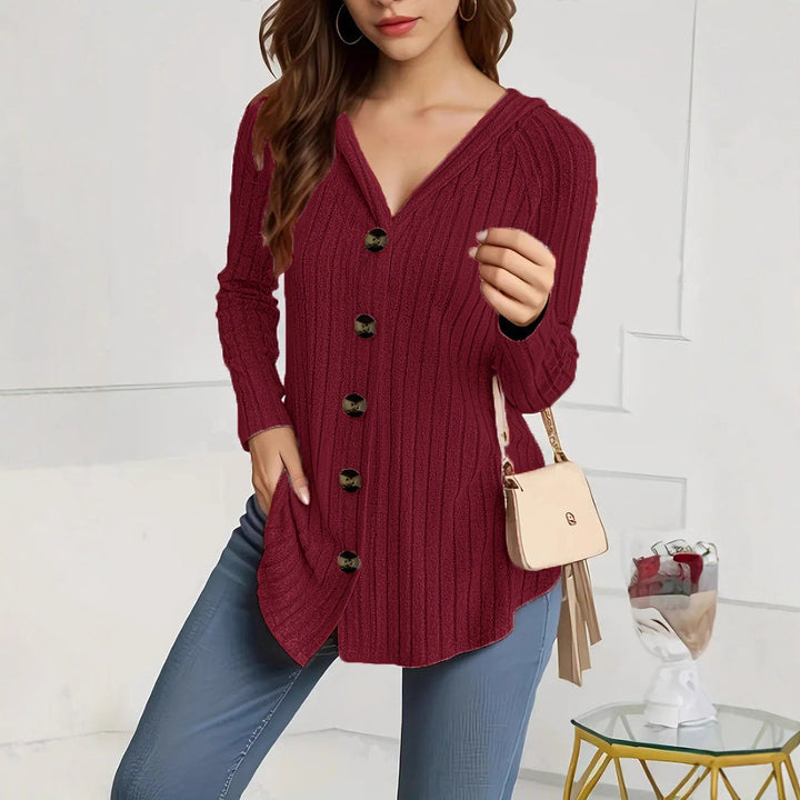Damen nan kaschierender gerippter Strickcardigan mit V-Ausschnitt und dekorativen Knöpfen Echo Archiv
