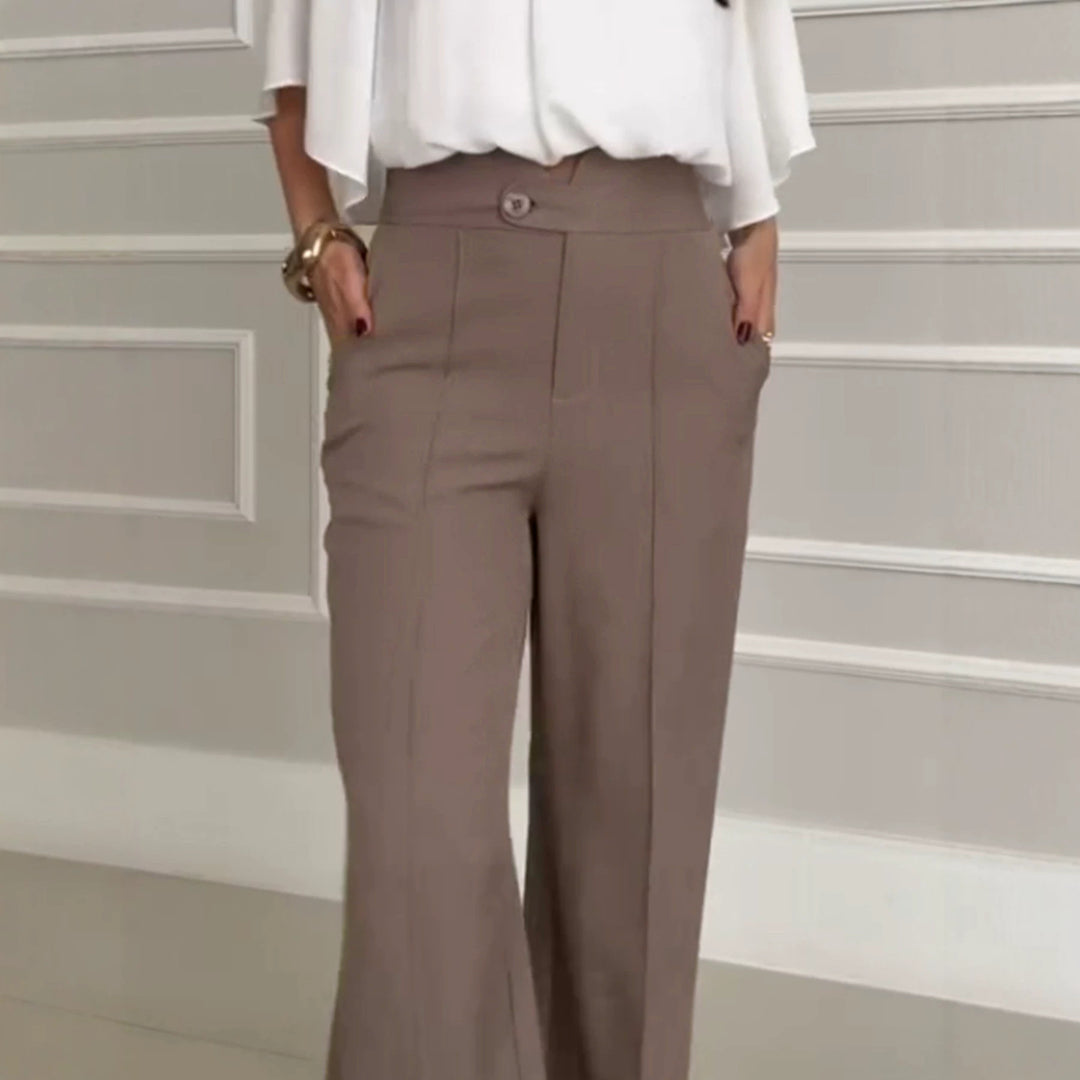 Damen Hochtaillierte Palazzo-Hose mit Bügelfalte, geradem Bein und Eingrifftaschen – Avérine