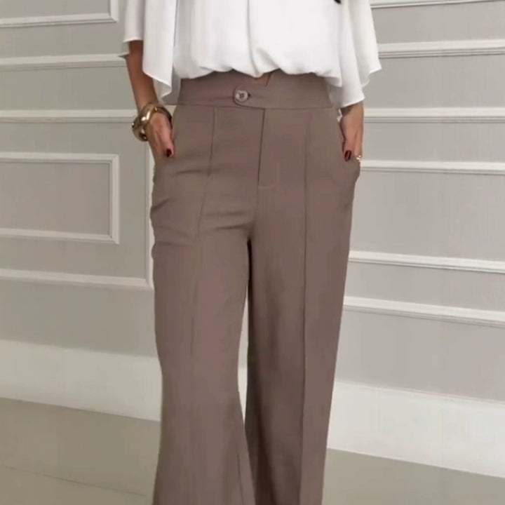 Damen Hochtaillierte Palazzo-Hose mit Bügelfalte, geradem Bein und Eingrifftaschen – Avérine