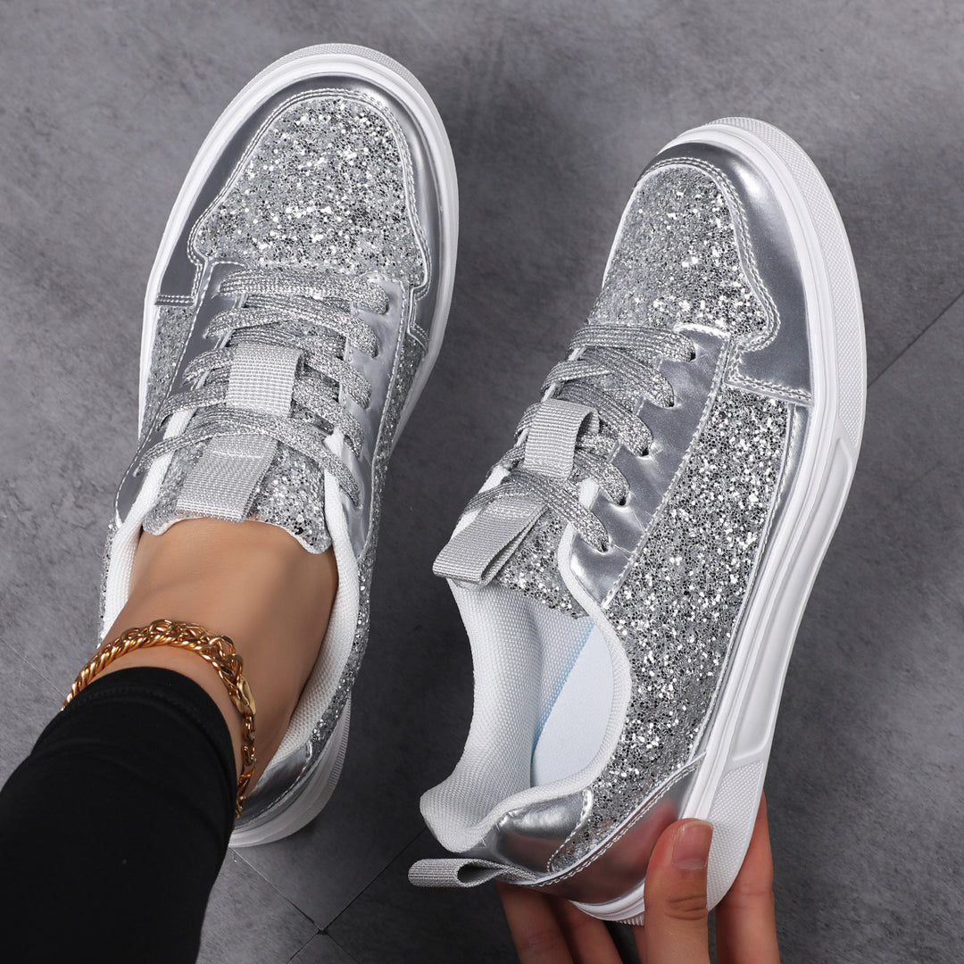 Damen nan Glitzer-Freizeitsneaker mit Metallic-Details, gepolstertem Einstieg und rutschfester Gummisohle Echo Archiv
