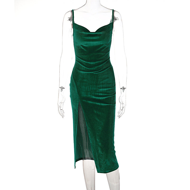 Damen Elegantes Satin-Midikleid mit Drapierung und Seitenschlitz Echo Archiv