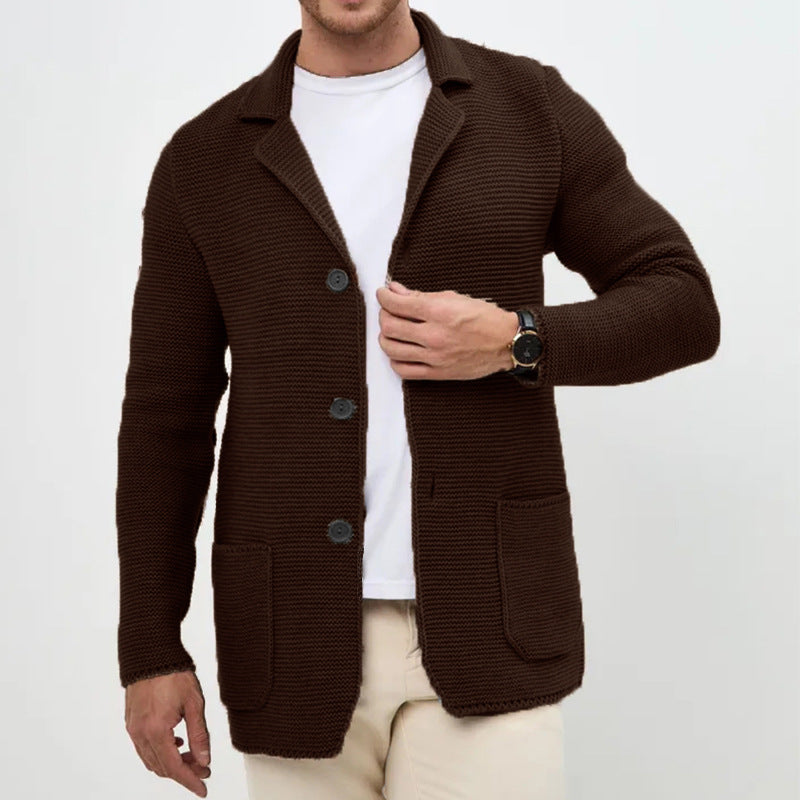 Herren grobgestrickter Strickcardigan mit Schalkragen und aufgesetzten Taschen Echo Archiv