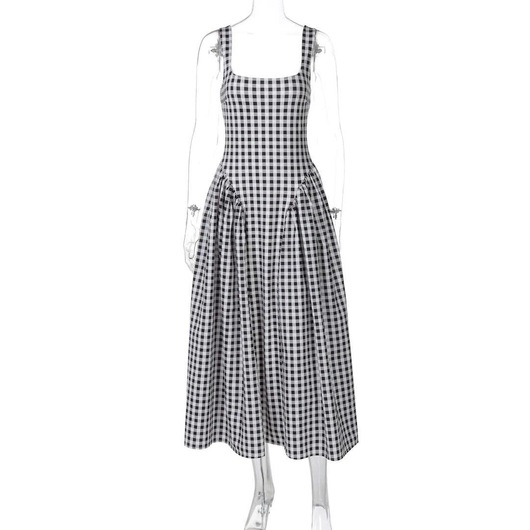 Damen Sommerliches Maxikleid mit Karo-Design und seitlichen Raffungselementen Echo Archiv