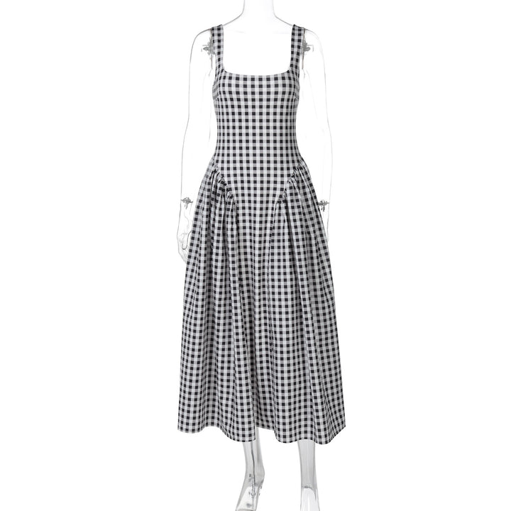 Damen Sommerliches Maxikleid mit Karo-Design und seitlichen Raffungselementen Echo Archiv