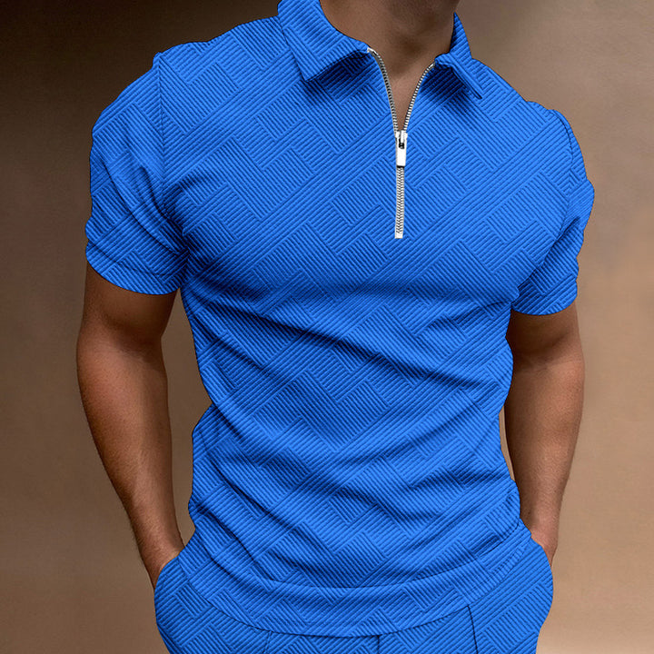 Herren strukturiertes Kurzarm-Zip-Polo Echoarchiv