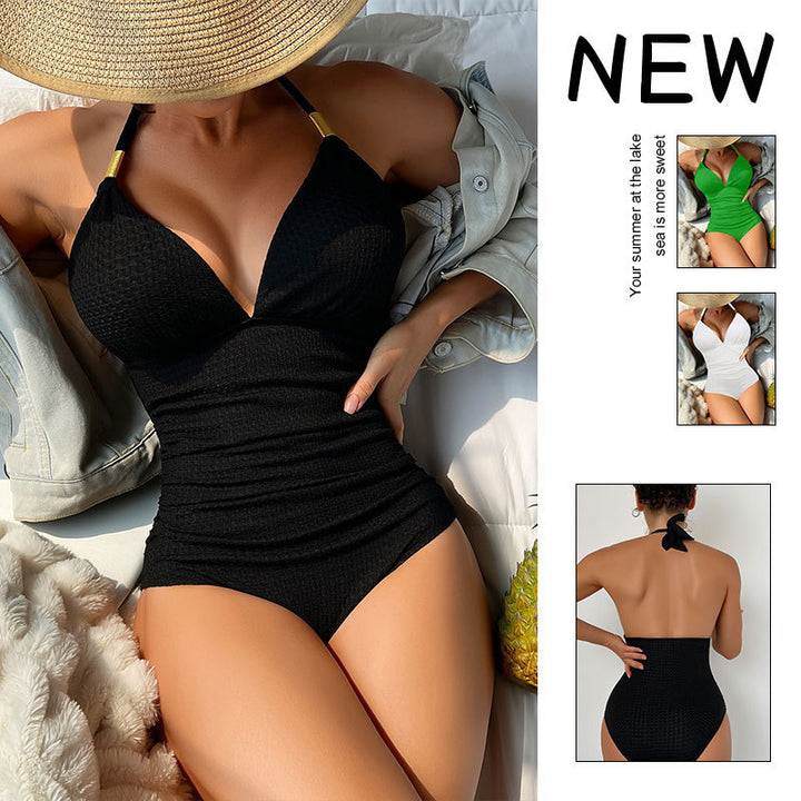 Damen Einteiliger Badeanzug mit tiefem V-Ausschnitt und luxuriösen Rüschendetails Echo Archiv