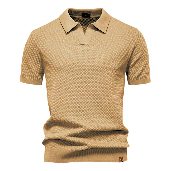 Herren nan strukturiertes Feinstrickpoloshirt mit offenem Reverskragen Echo Archiv