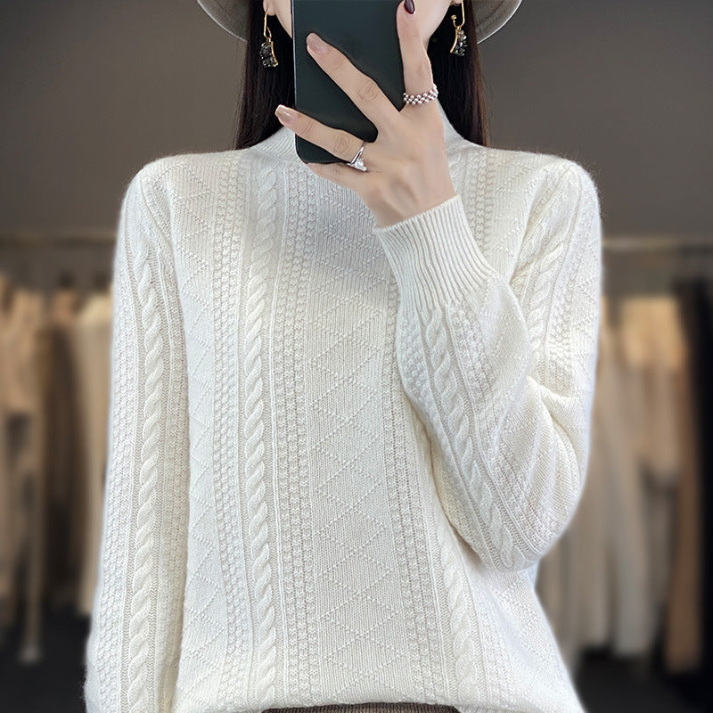 Damen Weicher Zopfstrick-Mockneck-Pullover mit leichtem Mohair-Effekt Echoarchiv