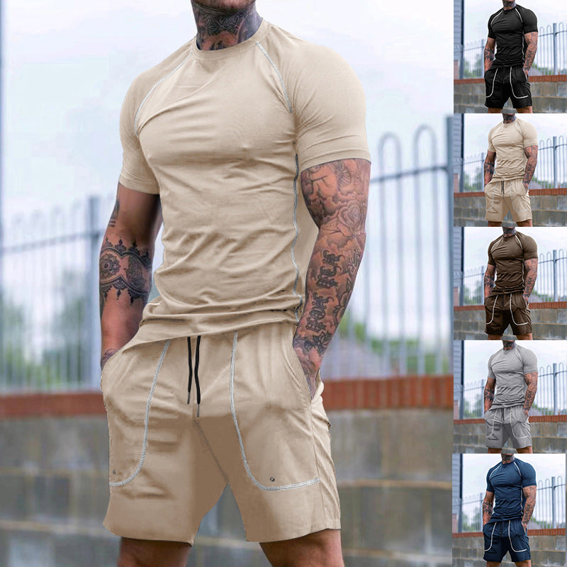 Herren nan Raglan-Fit Kurzarmshirt- und Tunnelzug-Shorts-Set aus atmungsaktivem Stretch-Jersey mit Kontrastnähten Echo Archiv