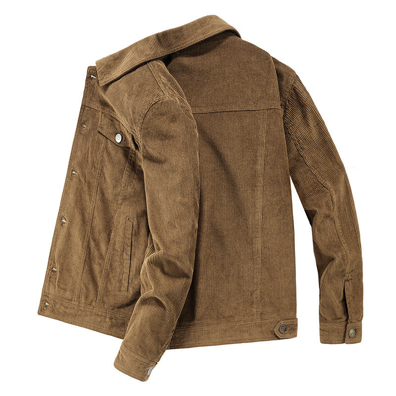 Herren Feincord-Workerjacke im Trucker-Schnitt mit verdeckter Knopfleiste – Taviero