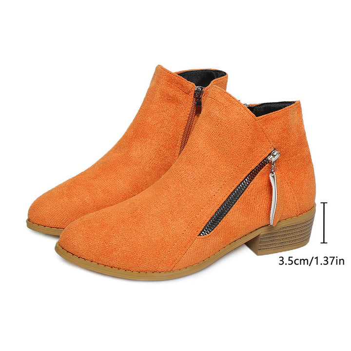 Damen Kurzschaft-Stiefeletten mit seitlichem Reißverschluss und kleinem Blockabsatz – Varelle