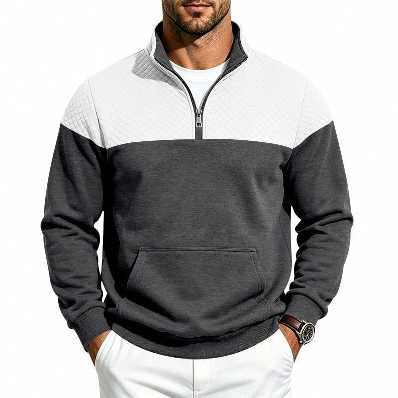Herren Stehkragen-Sweatshirt mit Halbzip, gesteppter Schulterpasse und Kängurutasche Echoarchiv