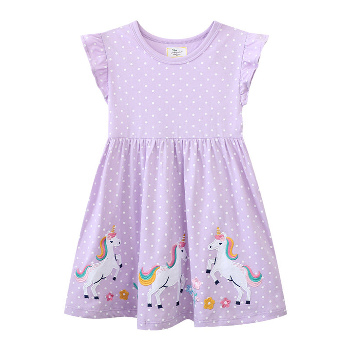Mädchen Baumwollkleid mit bezaubernden Einhorn-Applikationen Echo Archiv