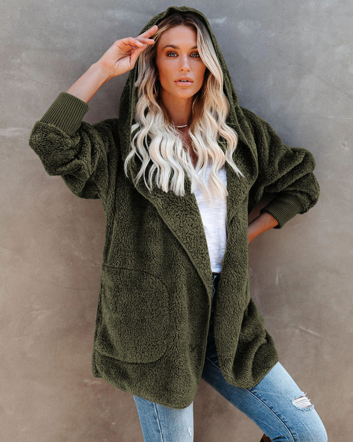 Damen Flauschige Kapuzenjacke mit Taschen und hohen Bündchen Echoarchiv
