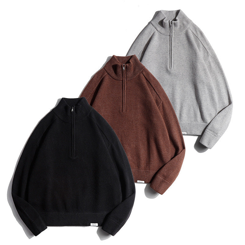 Herren Feinstrickpullover mit halbem Reißverschluss und Stehkragen Echo Archiv