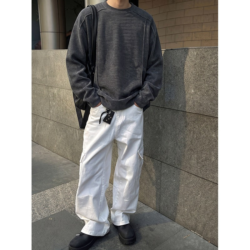 Herren Oversize Waffelstrick-Pullover mit Rundhalsausschnitt Echo Archiv