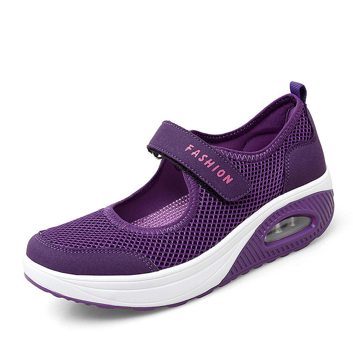 Damen Sportliche Mary-Jane Wedgesneaker mit Luftpolster und atmungsaktivem Mesh – Névara