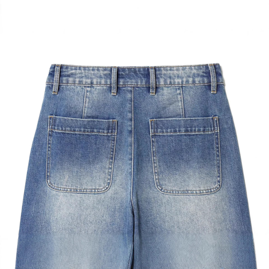 Damen Weite High‑Waist Cropped Denim-Jeans mit aufgesetzten Taschen und rohem Saum Echoarchiv