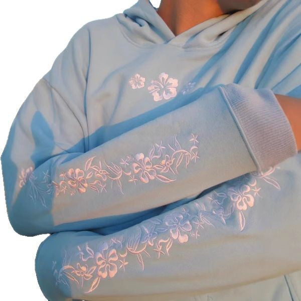 Damen Kapuzenpullover mit floralem Stickereien und bedrucktem Kapuzenfutter – Auréline