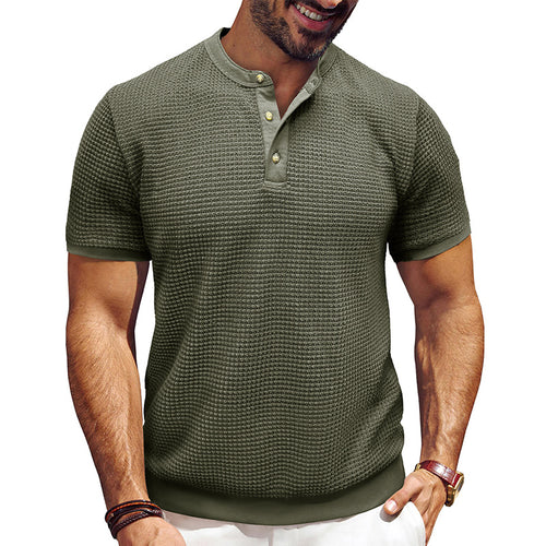 Herren Kurzarm-Henley-Shirt mit strukturiertem Design und edler Knopfleiste Echoarchiv