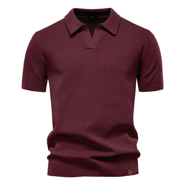 Herren nan strukturiertes Feinstrickpoloshirt mit offenem Reverskragen Echo Archiv