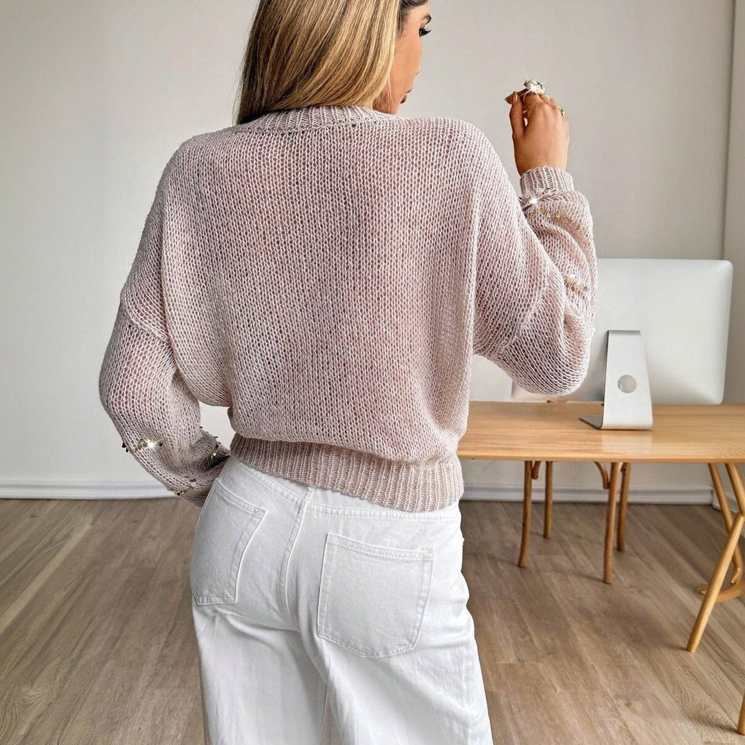 Damen Grobstrick-Pullover mit Paillettenstreifen, Oversize-Schnitt & Rundhalsausschnitt Echoarchiv