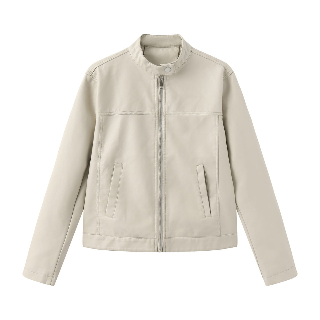 Herren nan minimalistische Kunstlederjacke mit Stehkragen, Metallreißverschluss und eingearbeiteten Seitentaschen Echo Archiv