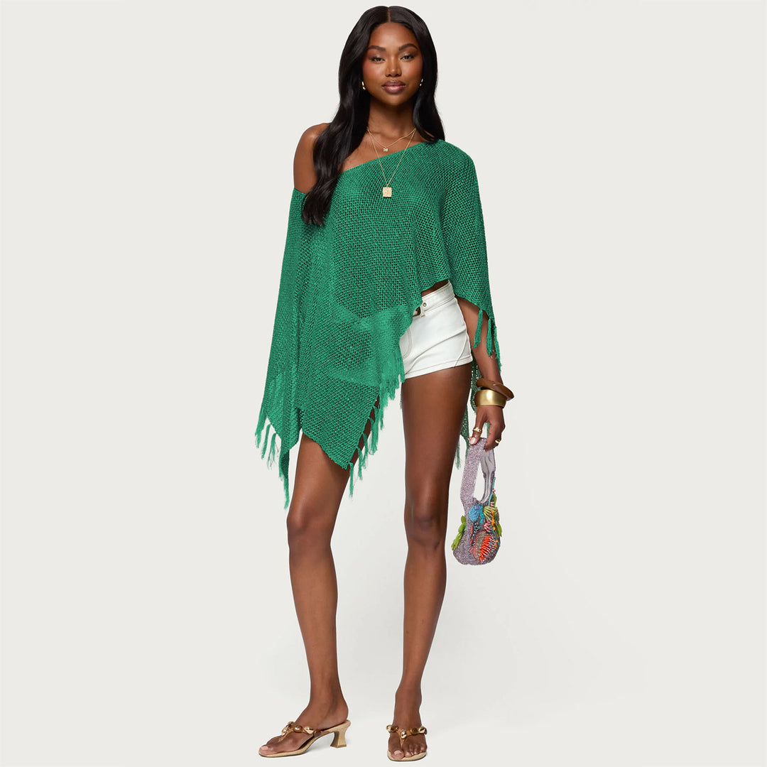 Damen stylischer Poncho mit Fransen Echo Archiv