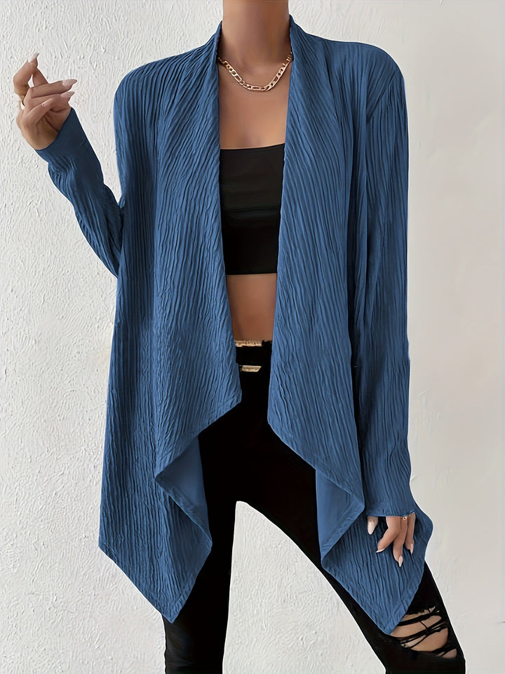 Damen Offener Crinkle-Cardigan mit Wasserfall-Saum und Longline-Silhouette – Veloura