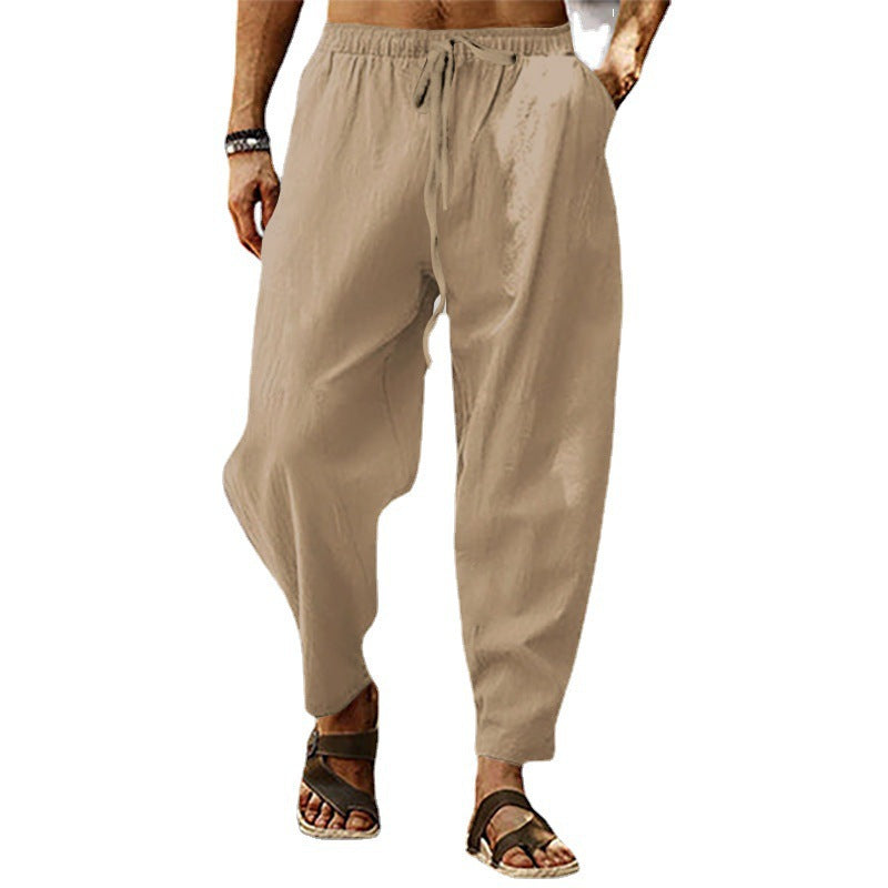 Herren nan lockere Sommer-Slouch-Hose aus Leinenmix mit elastischem Bund und konischem Knöchelabschluss Echoarchiv