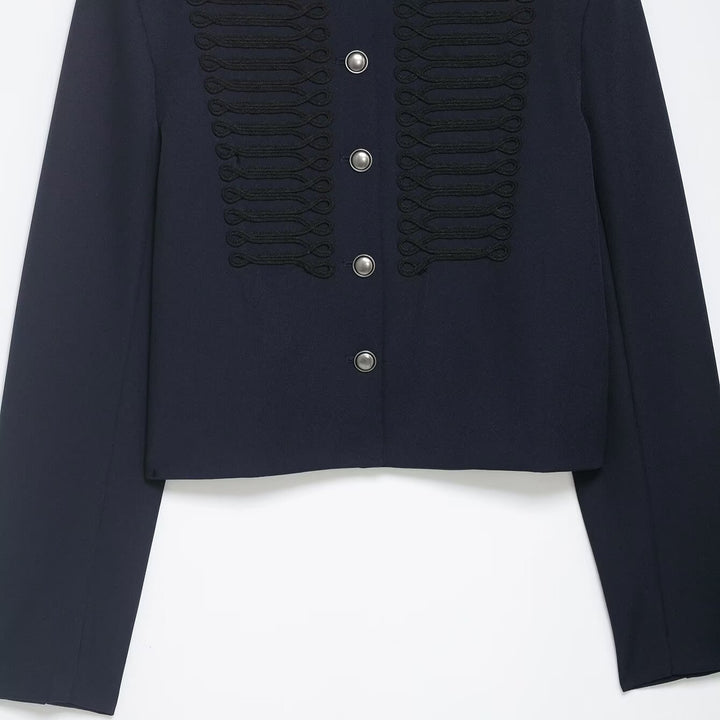 Damen Kurzer Militärinspirierter Wollmix-Blazer mit Stehkragen und Zierkordel-Detail Echoarchiv
