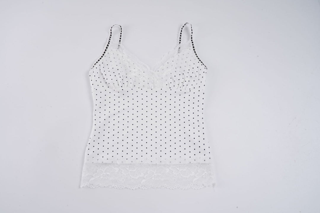 Damen Spaghetti-Trägertop mit floralen Spitzenakzenten und Polka-Punkten Echo Archiv