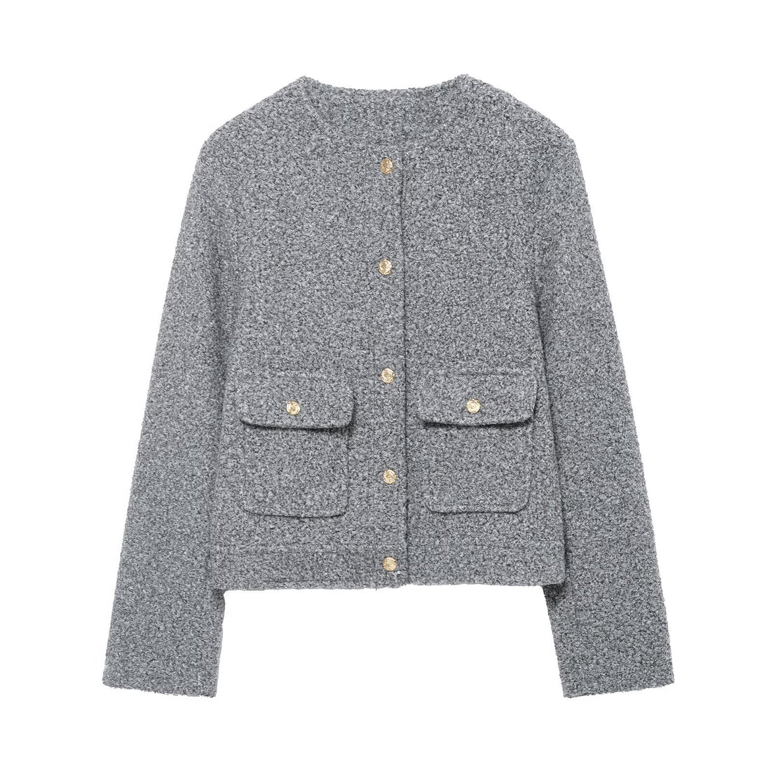 Damen Bouclé Cropped Jacke mit Goldknöpfen und aufgesetzten Pattentaschen Echoarchiv